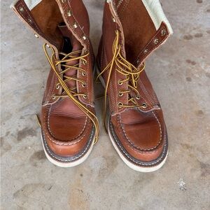 Brown Leather Moc-Toe Work Boots with Wedge Sole